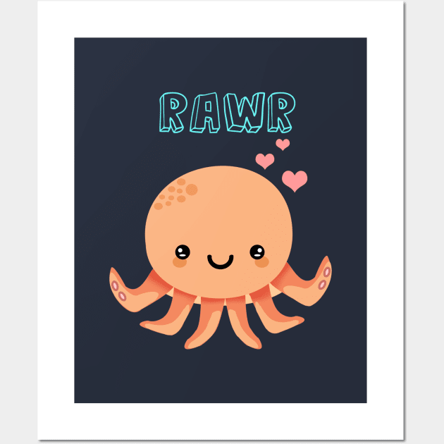 Cute Kawaii Baby Octopus Rawr Wall Art by StudioGrafiikka